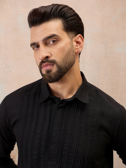 Black Cotton Linen Kurta Co-Ord Set