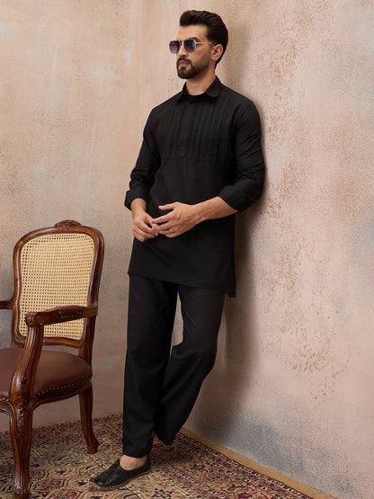Black Cotton Linen Kurta Co-Ord Set