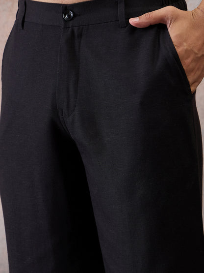 Black Cotton Linen Kurta Co-Ord Set
