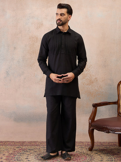 Black Cotton Linen Kurta Co-Ord Set