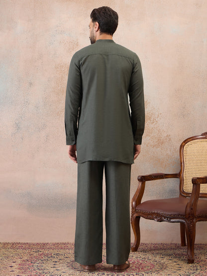 Olive Green Cotton Linen Kurta Co-Ord Set