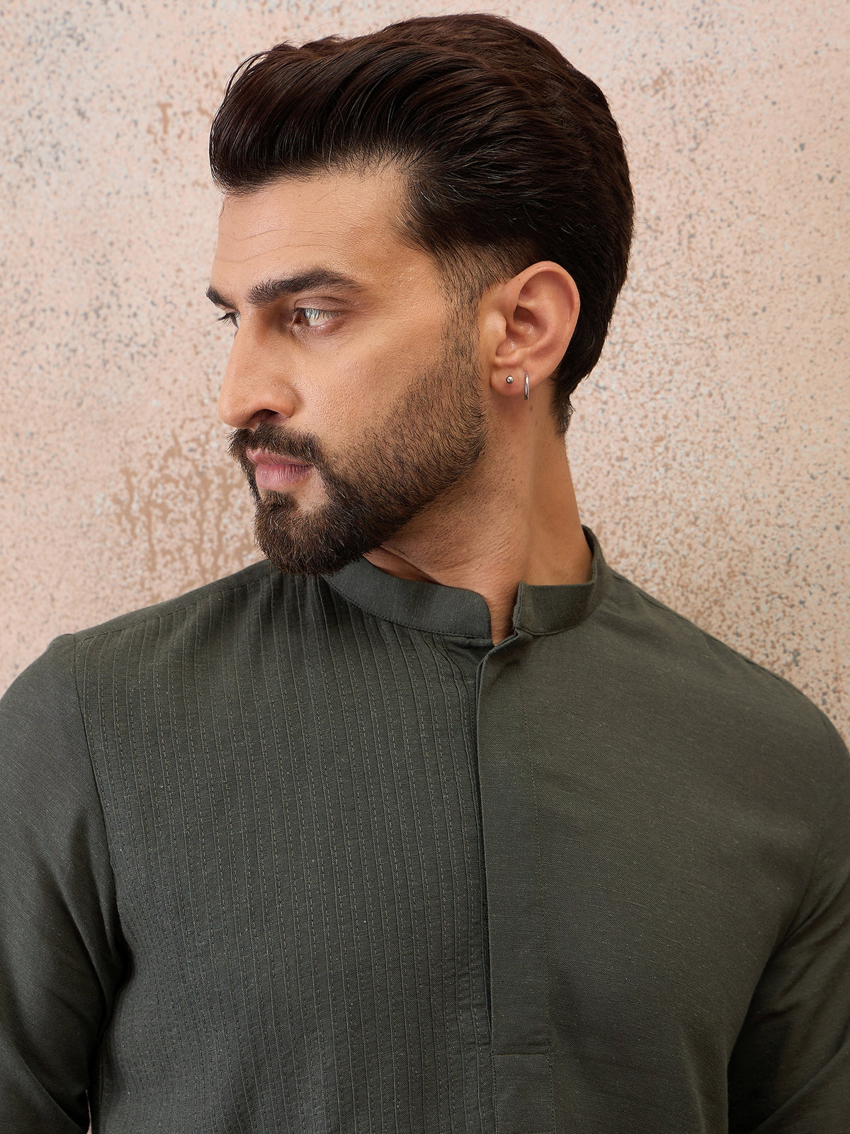 Olive Green Cotton Linen Kurta Co-Ord Set