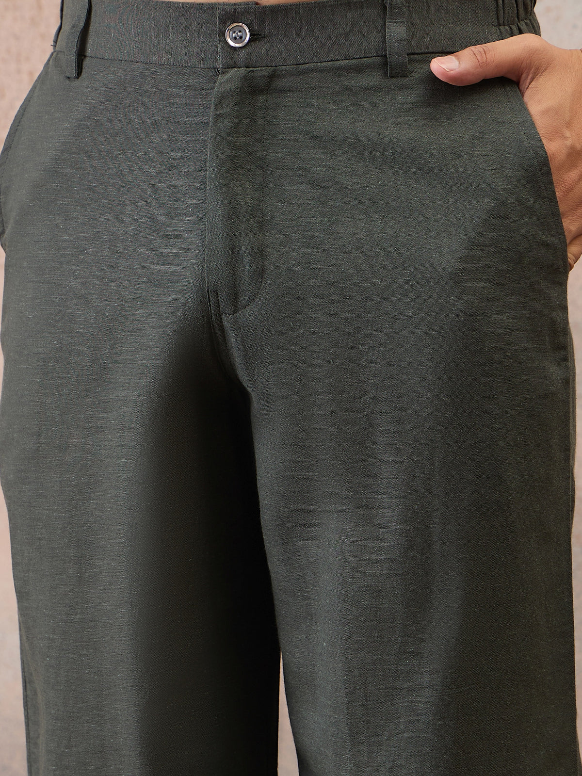 Olive Green Cotton Linen Kurta Co-Ord Set