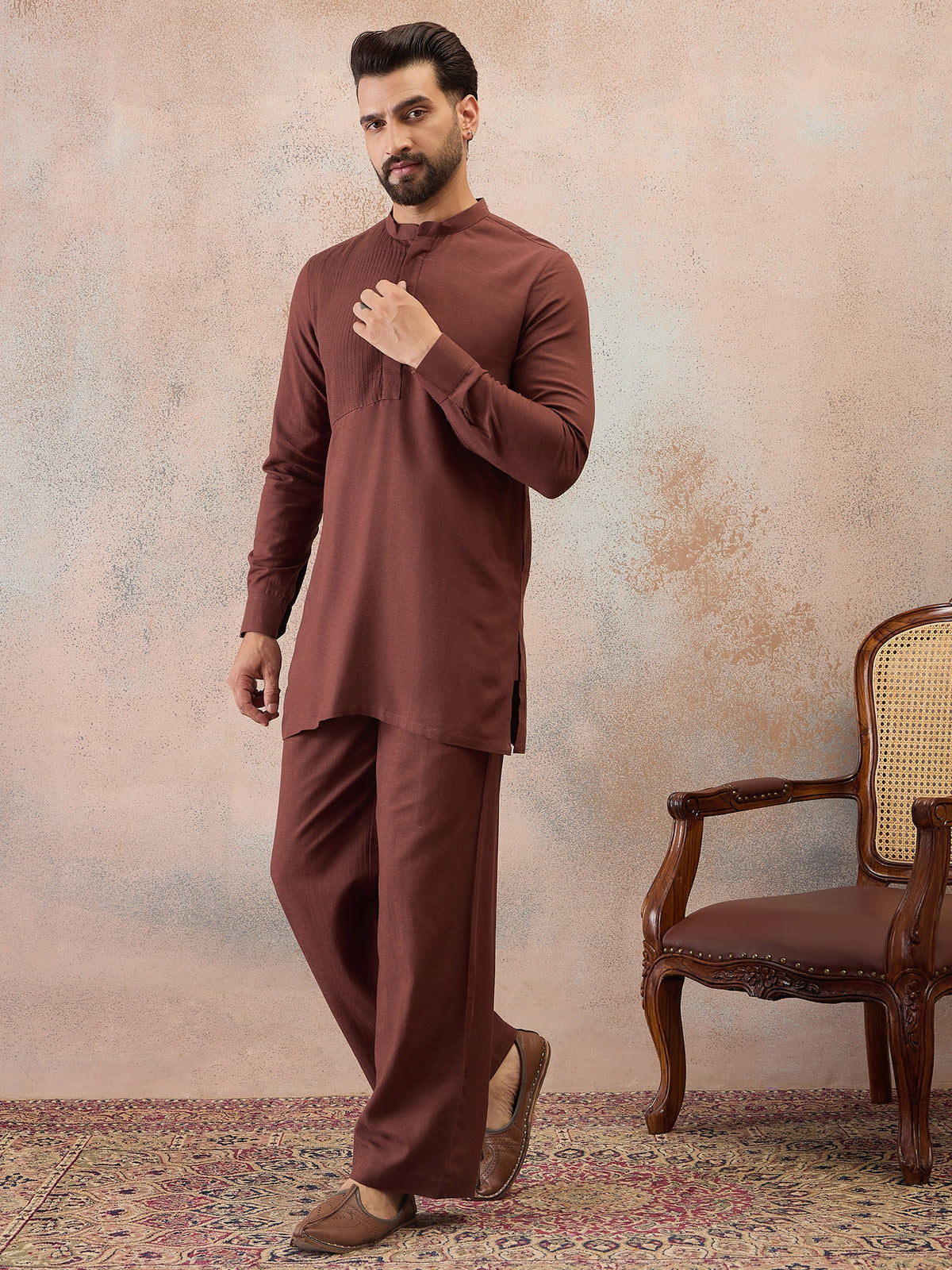 Rust Brown Cotton Linen Kurta Co-Ord Set