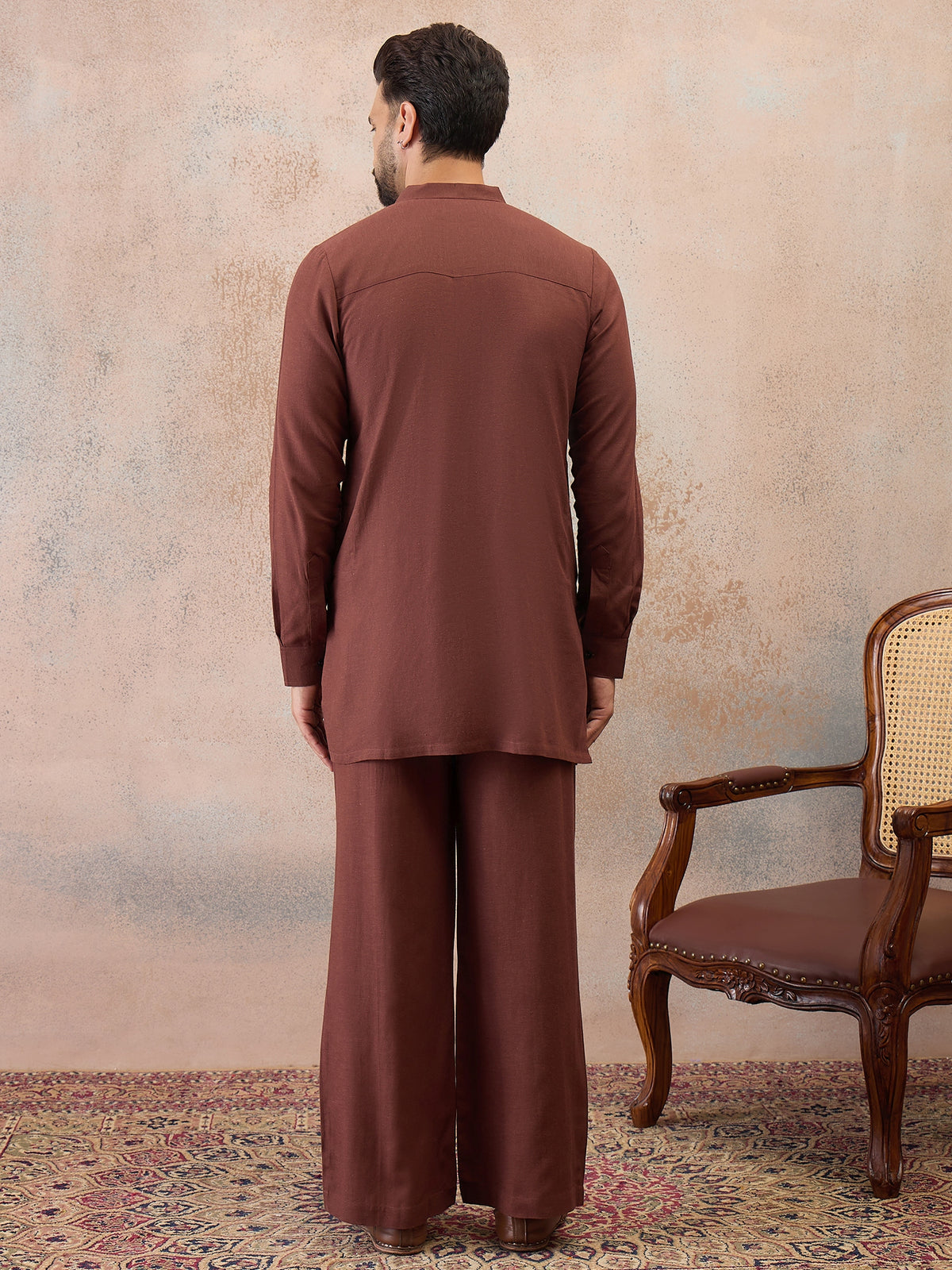Rust Brown Cotton Linen Kurta Co-Ord Set