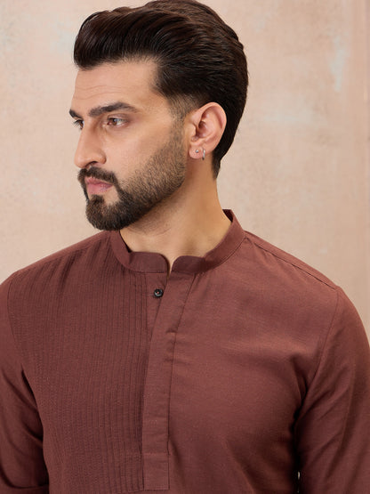 Rust Brown Cotton Linen Kurta Co-Ord Set