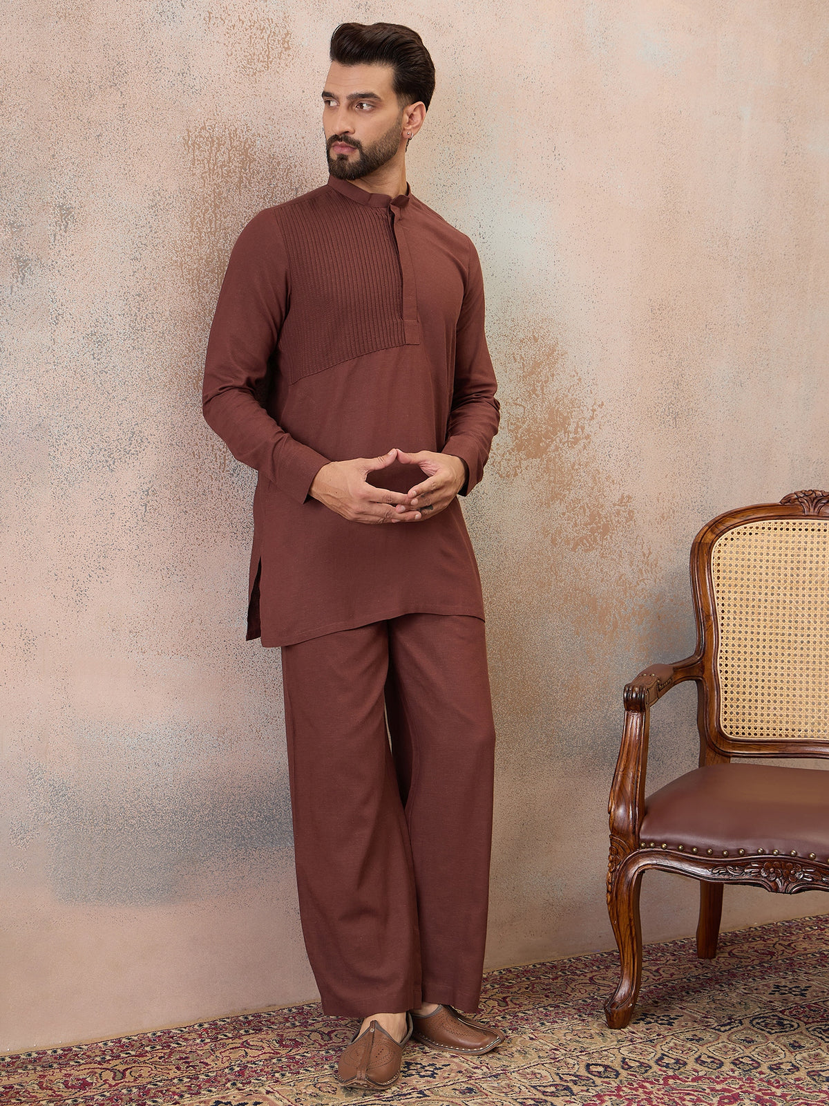 Rust Brown Cotton Linen Kurta Co-Ord Set