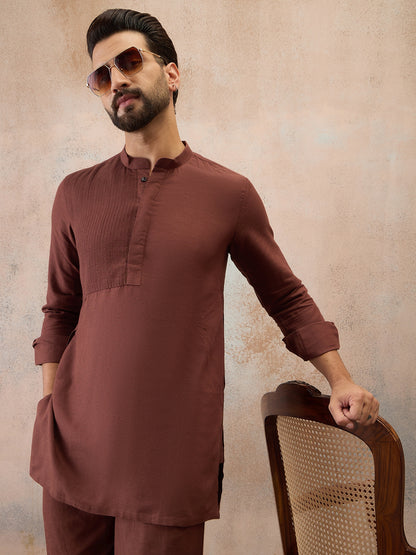 Rust Brown Cotton Linen Kurta Co-Ord Set