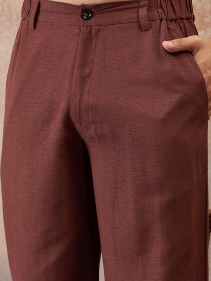 Rust Brown Cotton Linen Kurta Co-Ord Set