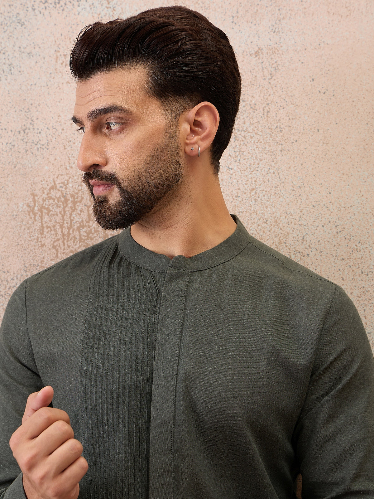 Olive Green Cotton Linen Kurta Co-Ord Set