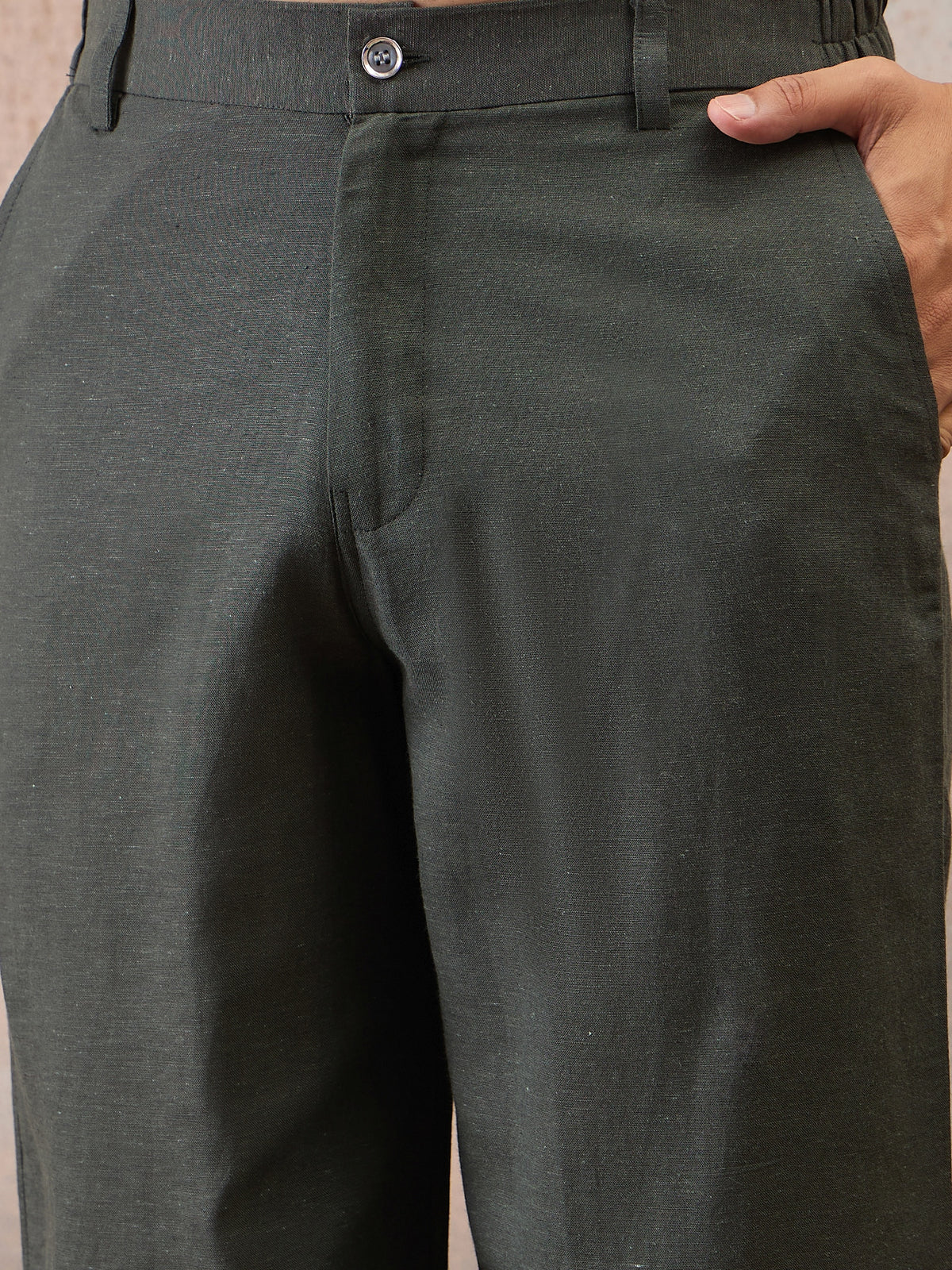 Olive Green Cotton Linen Kurta Co-Ord Set