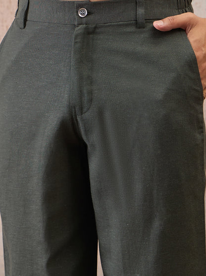 Olive Green Cotton Linen Kurta Co-Ord Set