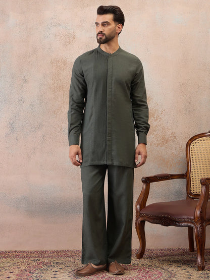 Olive Green Cotton Linen Kurta Co-Ord Set