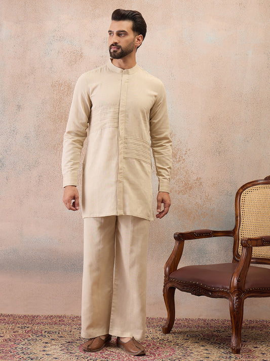 Cream Cotton Linen Kurta Co-Ord Set