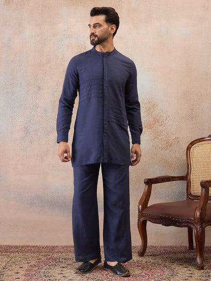 Navy Blue Cotton Linen Kurta Co-Ord Set