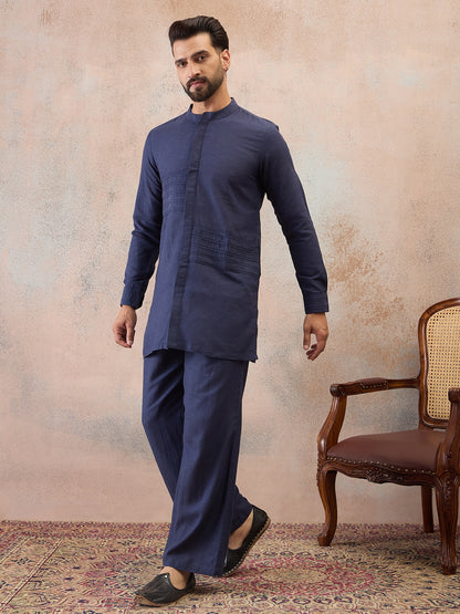 Navy Blue Cotton Linen Kurta Co-Ord Set