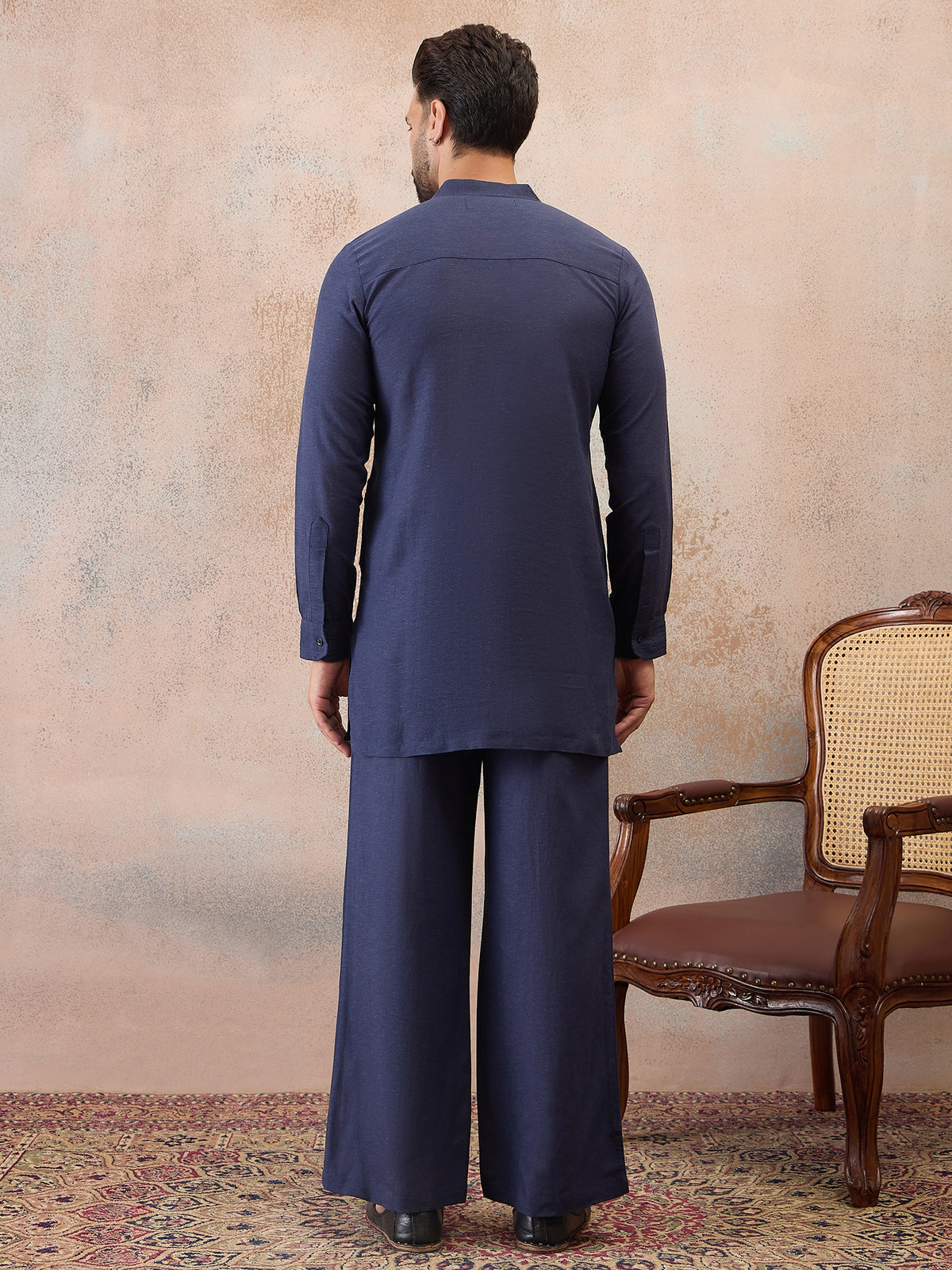 Navy Blue Cotton Linen Kurta Co-Ord Set