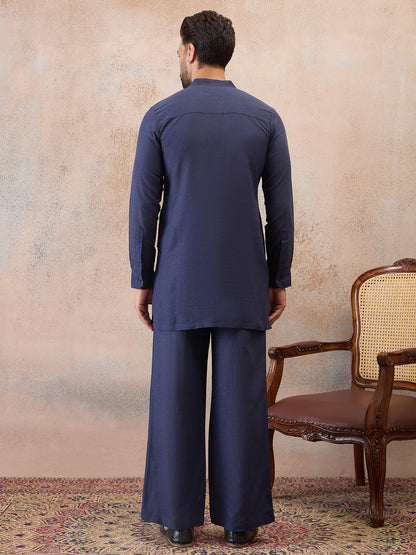 Navy Blue Cotton Linen Kurta Co-Ord Set