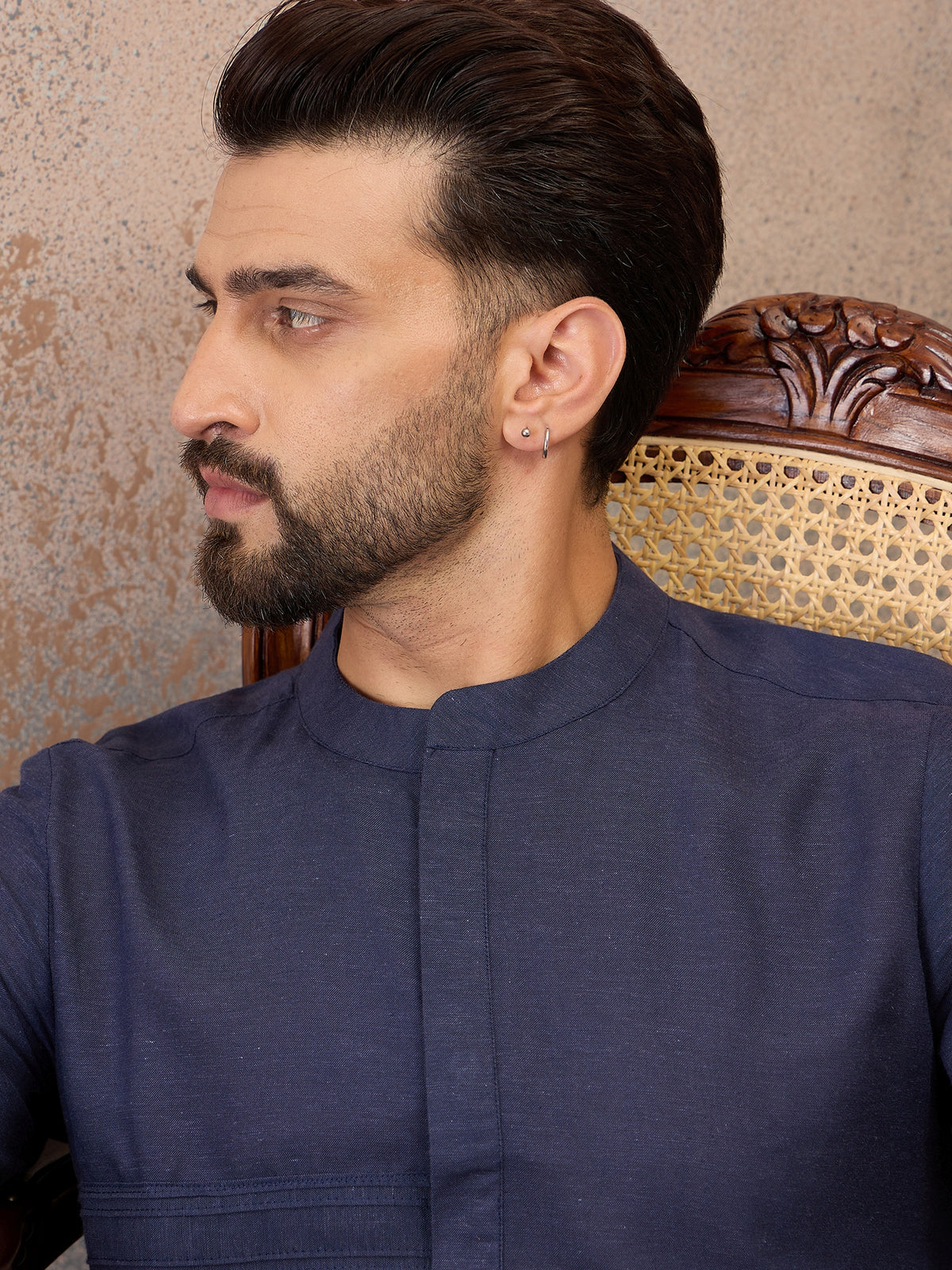 Navy Blue Cotton Linen Kurta Co-Ord Set