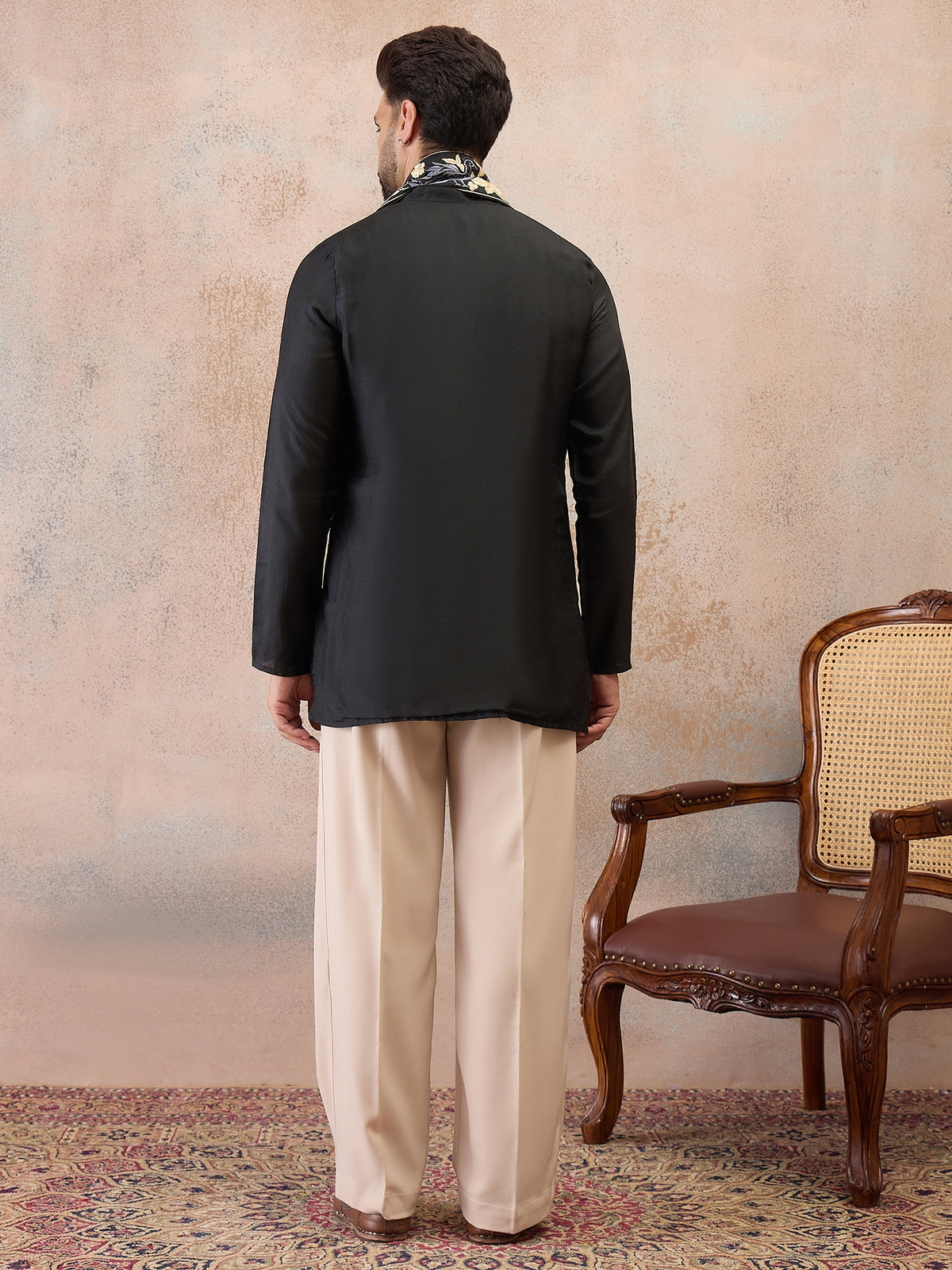 Noir Black Embroidered Kurta Set with Embroidered Dupatta & Korean Pants