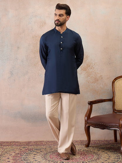 Navy Blue Embroidered Kurta Set with Embroidered Dupatta & Korean Pants