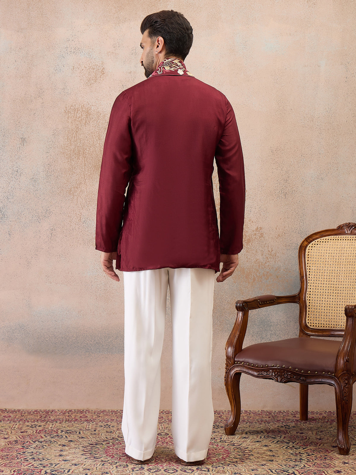 Maroon Embroidered Kurta Set with Embroidered Dupatta & Korean Pants
