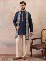 Navy Blue Embroidered Kurta Set with Embroidered Dupatta & Korean Pants