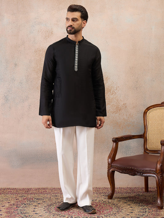 Black Embroidered Kurta Set with Embroidered Dupatta & Korean Pants