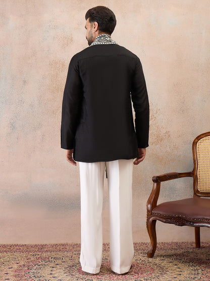 Black Embroidered Kurta Set with Embroidered Dupatta & Korean Pants