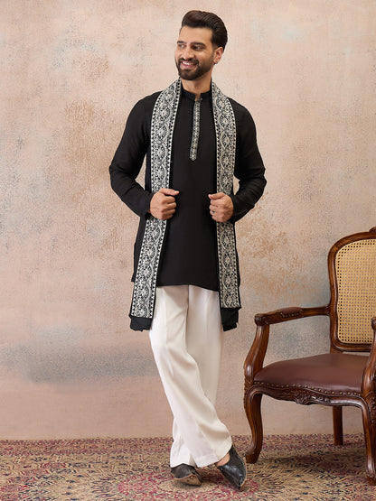 Black Embroidered Kurta Set with Embroidered Dupatta & Korean Pants
