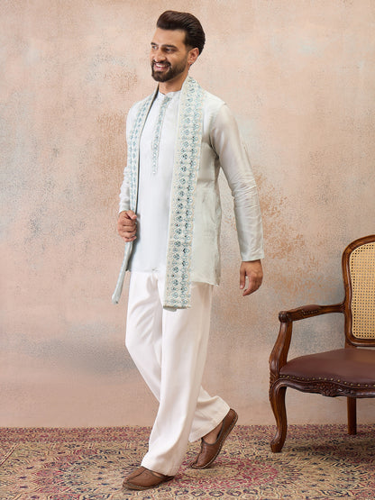 Sky Blue Embroidered Kurta Set with Embroidered Dupatta & Korean Pants