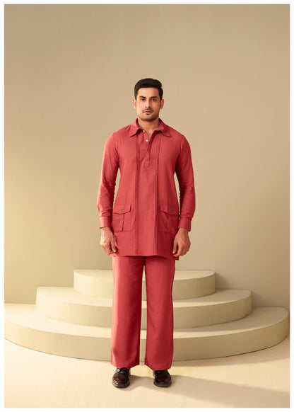 Rust Linen Co-Ord Set for Men Shirt Collar – Bold Ethnic Wear Ethnoir