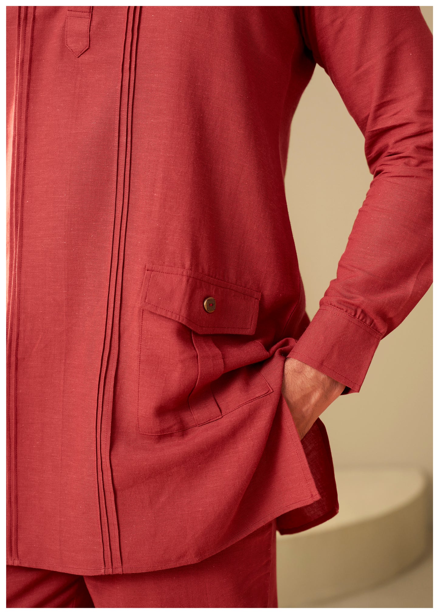 Rust Linen Co-Ord Set Men Lifestyle View – Ethnoir Ethnic Wear India