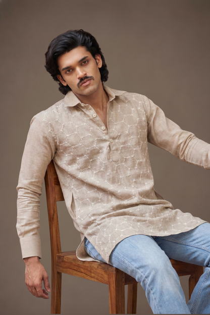 Beige Shirt Collar Straight Kurta Men – Premium Ethnic Wear Ethnoir
