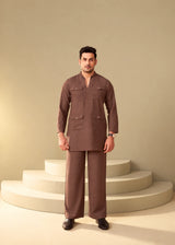 Brown 4-Pocket Linen Cotton Co-Ord Set for Men – Modern Utility Fit