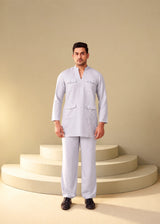 Mist Grey Linen Cotton Co-Ord Set for Men – Modern Relaxed Utility Fit