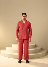 Rust Double-Breasted Linen Co-Ord Set for Men – Bold Premium Statement Fit